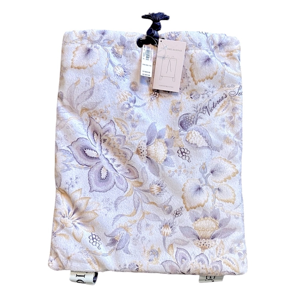 VICTORIA’S SECRET pink & lavender floral packable beach towel backpack NWT!